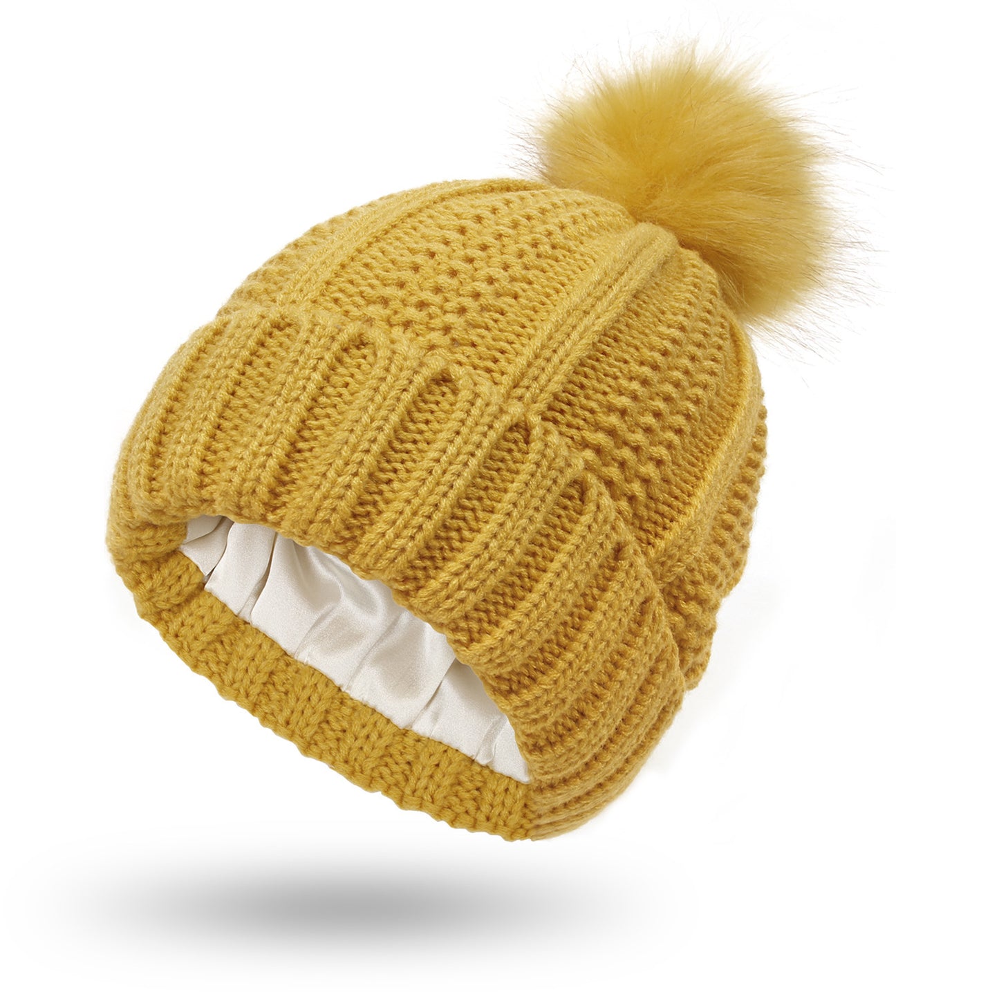 The Silk Lined Beanie With Pom Pom