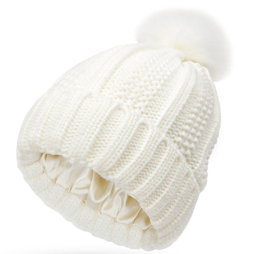 The Silk Lined Beanie With Pom Pom
